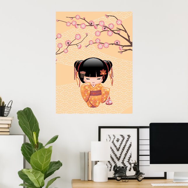 Póster Boneca Kokeshi Ume - Garota Geisha Japonesa do Pês (Escritório em casa)