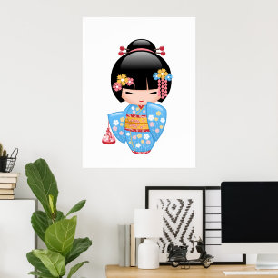 Poster Boneca Maiko Kokeshi - Garota Geisha Japonesa Boni