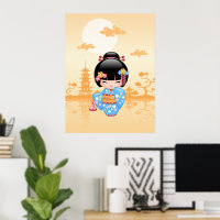Boneca Maiko Kokeshi - Garota Geisha Japonesa Fofa