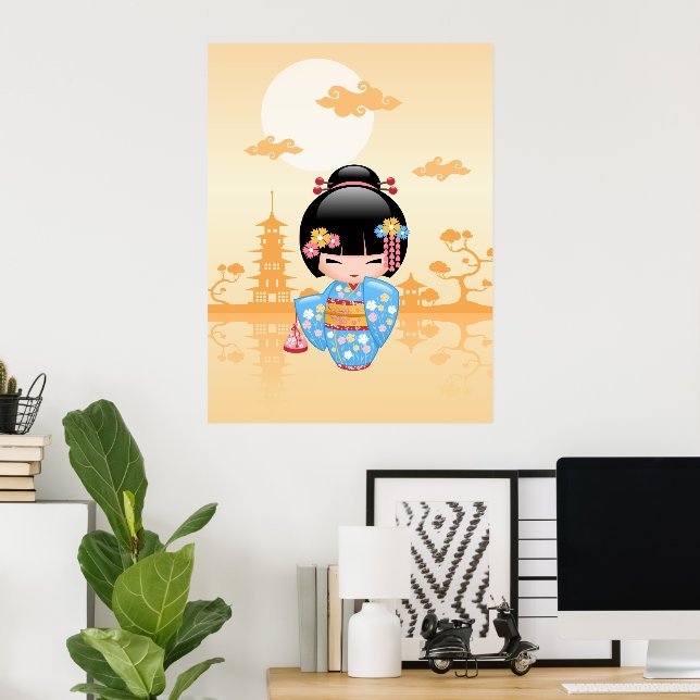 Poster Boneca Maiko Kokeshi - Garota Geisha Japonesa Fofa (Escritório em casa)