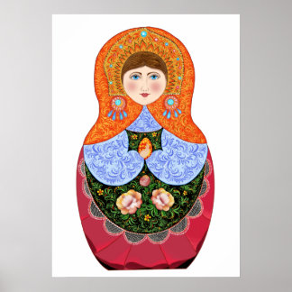 Poster Boneca Matryoshka na arte popular russa Khokhloma