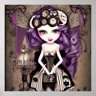 Poster Boneca Steampunk De Cabelo Roxo
