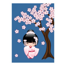 Boneca White Kimono Kokeshi - Garota Gisha Bonita