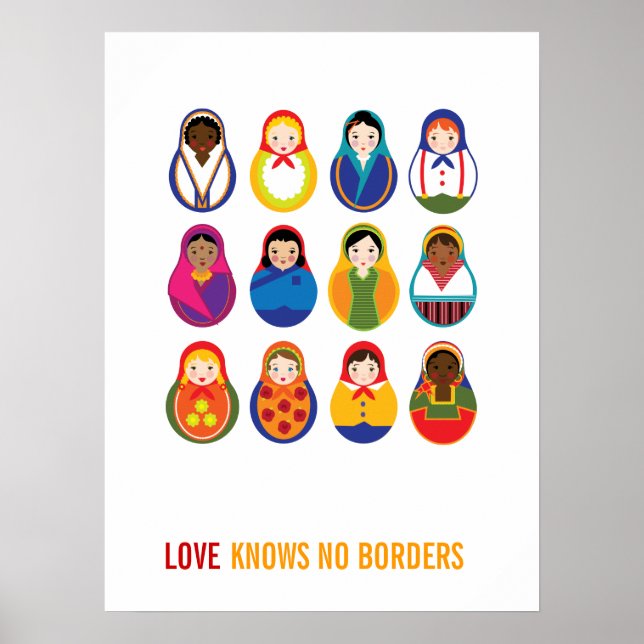 Póster Bonecas de ninho multicultural Amor Sem Fronteiras (Frente)