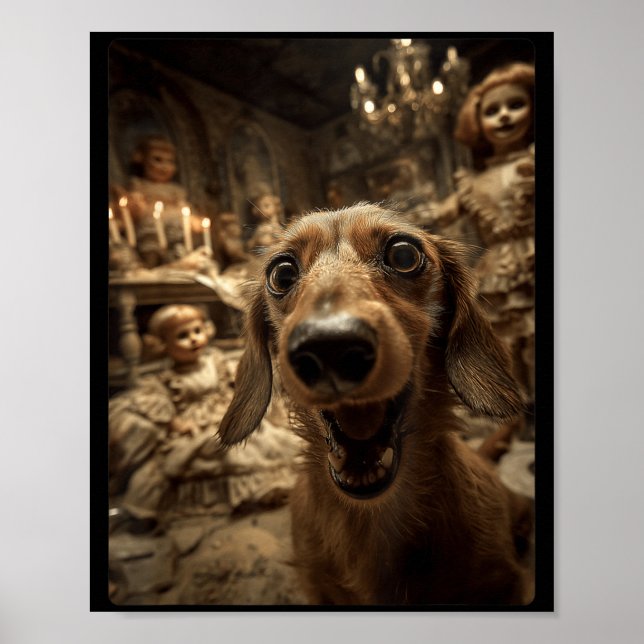 Poster Bonecas Engraçadas de Dachshund Selfie Assustadora (Frente)