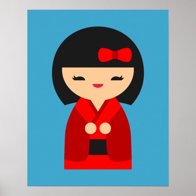 Poster Bonecas japonesas Red Kokeshi (Frente)