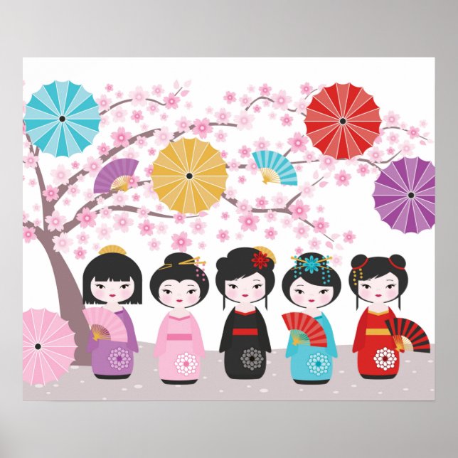Poster Bonecas Kokeshi Japonesas (Frente)