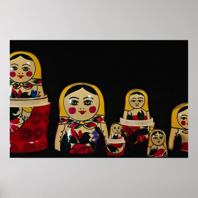 Poster Bonecas russas, tradicional tinta de madeira russa (Frente)