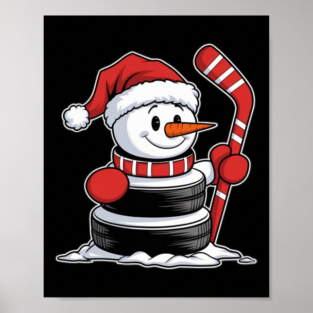 Poster Boneco de Neve de Hóquei no Gelo Engraçado Chapéu  (Frente)