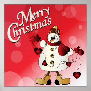 Póster Boneco de neve do vermelho do Feliz Natal