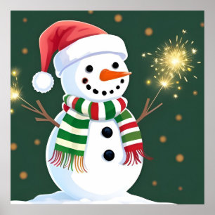 Poster Boneco de Neve Feliz com Faíscas e Chapéu de Papai