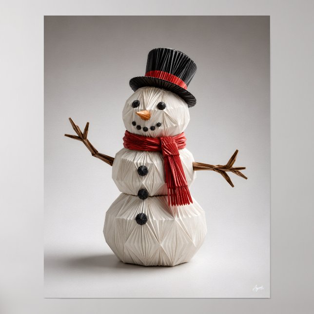 Poster Boneco de Neve Origami com Cachecol (Frente)