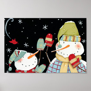Poster Bonecos de neve modernos com mitenes