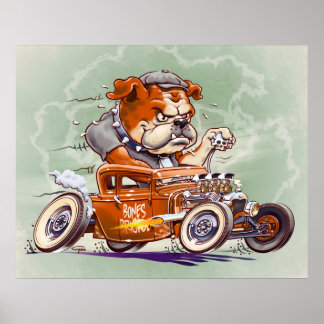 Poster Bones Brigade - Bulldog in Hot Rod - Cartoon -