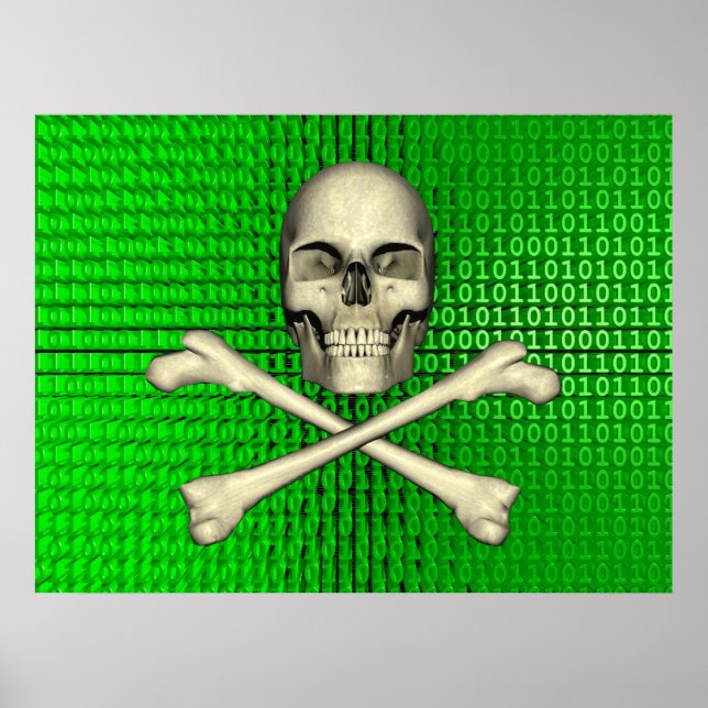 Póster Bones Cruzados em Binário (Frente)