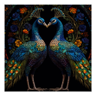Póster Bonita Almofada de Casal Peacock Maiestosa