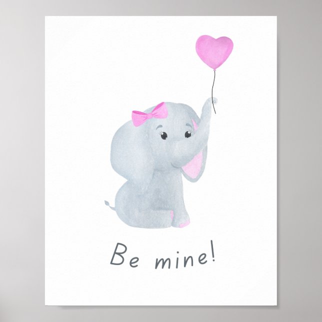 Poster Bonita 'Be Mine' Menininha Elefante Arte de Muro (Frente)