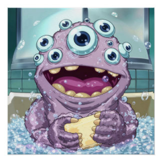 Póster Bonita Bolha Monstro Poster Wall Art Kids Bathtime