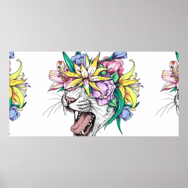 Poster Bonita cabeça de gato selvagem de desenho em uma c (Frente)