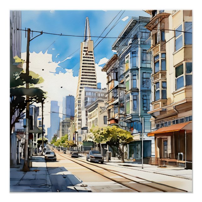 Póster Bonita caneta e esboço de tinta em São Francisco (Frente)