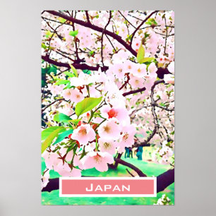 Poster Bonita cereja rosa floresce viagem do Japão
