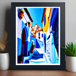 Poster Bonita Chefchaouen Marroquino Blue City Pop Art