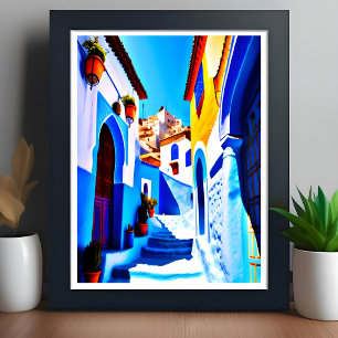 Poster Bonita Chefchaouen Marroquino Blue City Pop Art