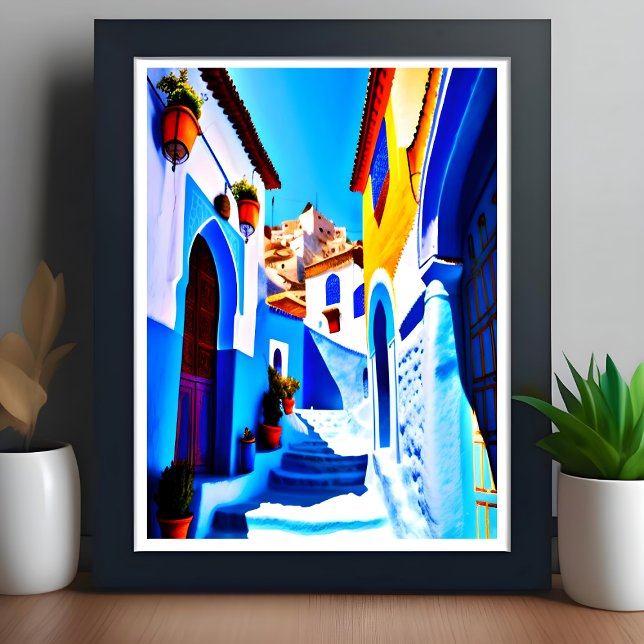 Poster Bonita Chefchaouen Marroquino Blue City Pop Art (Criador carregado)
