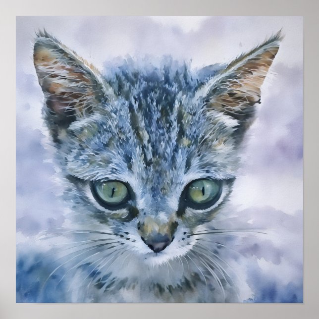 Poster Bonita Cinza Bonita de Kitten Watercolor Art (Frente)