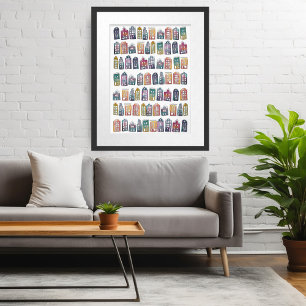 Poster Bonita Colorida Amsterdam Casas De Aquarela