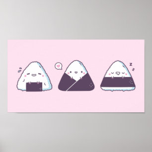 Poster Bonita Comida Japonesa Onigiri Doodes Engraçado