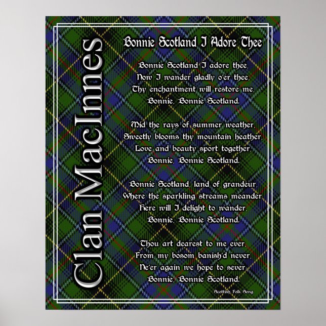 Póster Bonita Escócia Eu Te Adoro Tarta Clan MacInnes (Frente)
