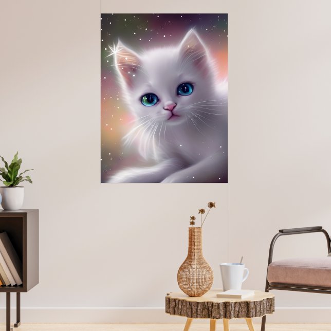Poster Bonita Fantasia Branca Fluffy Cat (Sala de Estar 3)