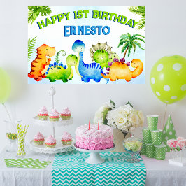 Poster Bonita festa de aniversário de bebês de dinossauro