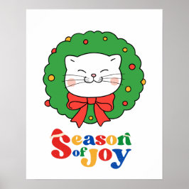 Poster Bonita Kawaii Cat Wreath Season of Joy