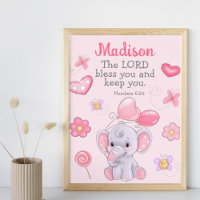 Bonita Menina Rosa Elefante Cristão Bênção
