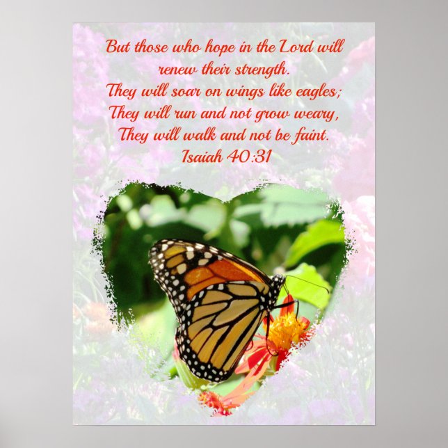 POSTER BONITA MONARCHA DE BOTTERFLY ISAIAH 40:31 VERSE (Frente)