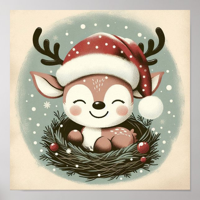 Poster Bonita Reindeer Com Arte De Parede De Crianças De  (Frente)