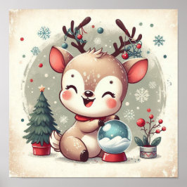Poster Bonita Reindeer Com Arte De Parede De Crianças De