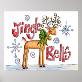 Poster Bonita Reindeer De Natal, Jingle Bells Flocos De N