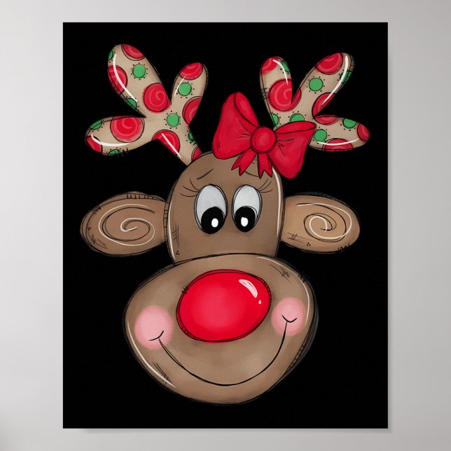 Poster Bonita Reindeer Feliz De Natal Meninas Crianças Pa (Frente)
