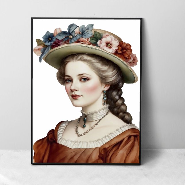 Poster Bonita vitoriana Lady Brown Floral Hat Retrato (Criador carregado)