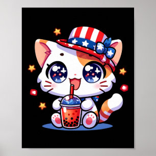 Poster Bonito 4 De Julho Gato Camisa Meninas Crianças Kaw