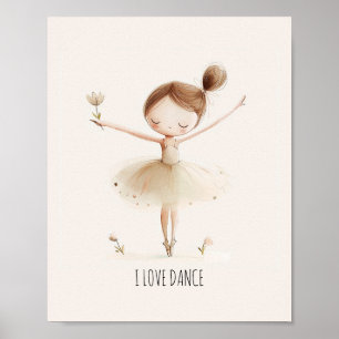 Poster Bonito Balé Ballerina Eu Adoro Dance Watercolor