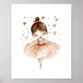 Poster Bonito Ballerina Balé Dança Amor Corações Aquarela