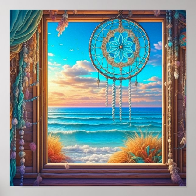 Poster Bonito Beachy Dreamcatcher na janela (Frente)
