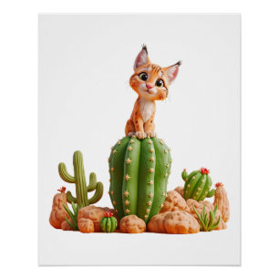 Póster Bonito Bobcat em cacto