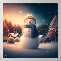 Bonito boneco de neve na floresta de inverno.