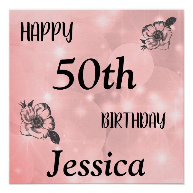Póster Bonito brilho rosa feliz 50º aniversário (Frente)