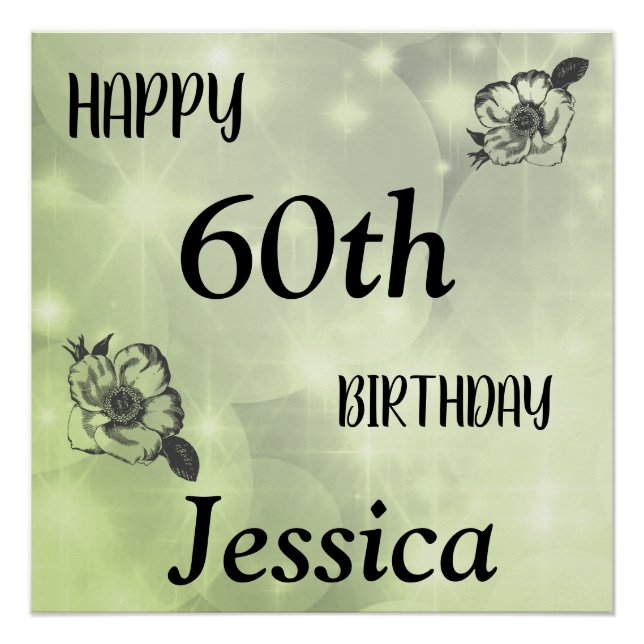 Póster Bonito brilho verde feliz 60º aniversário (Frente)